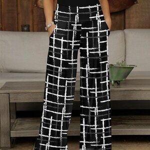 Black & White Cross Hatch Pocket Palazzo Pants